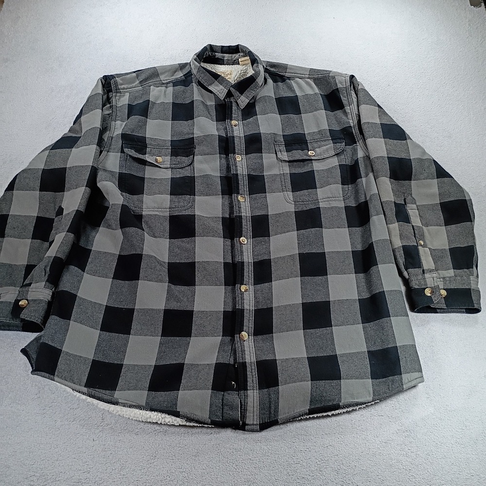 Red Head Mens Flannel Shirt Grey Black Buffalo Plaid XL Sherpa Lined Jacket